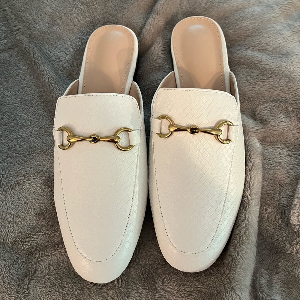Brand new white mules